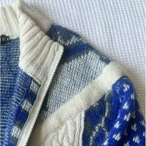 I.B. Diffusion Vintage Unique Wool Mohair Blend Blue Cream Cardigan Sweater SZ M - Picture 8 of 14
